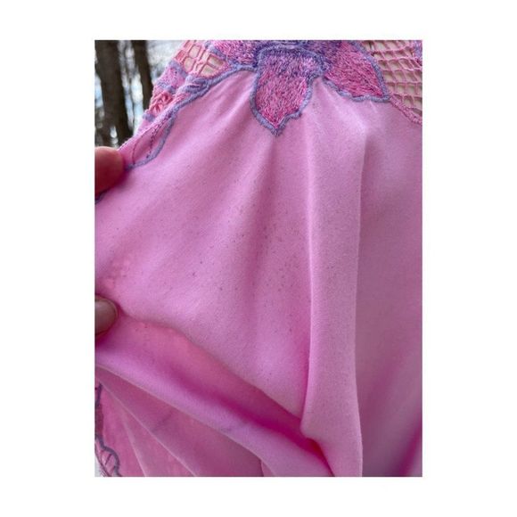 SOLD Vintage | 80s Dolman Sleeve Top Pink Purple Floral Lace 3/4 Sleeve L/XL - Picture 6 of 15